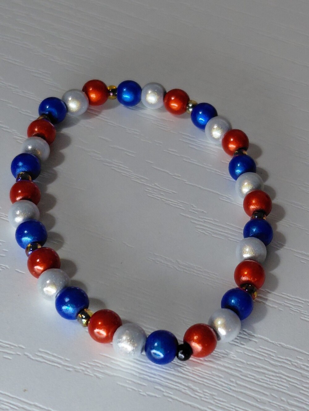 Handmade Red White & Blue Beaded Stretch Bracelet 7 Inches 4th Of July Patriotic - Picture 12 of 14
